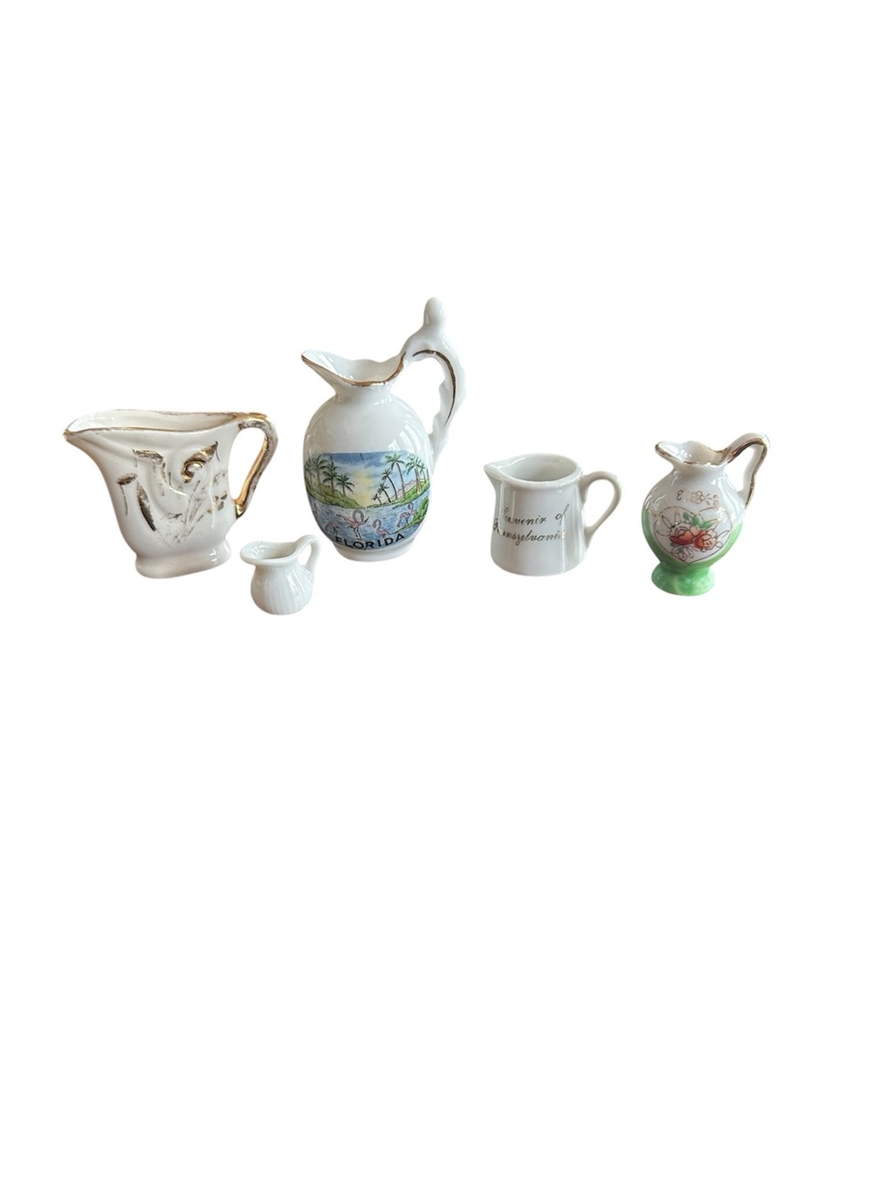 5 Assorted Vintage miniature Pitchers and Creamers